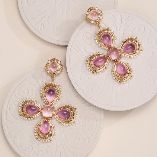 Rococo洛可可系列｜安娜公主十字粉色耳环 商品图3