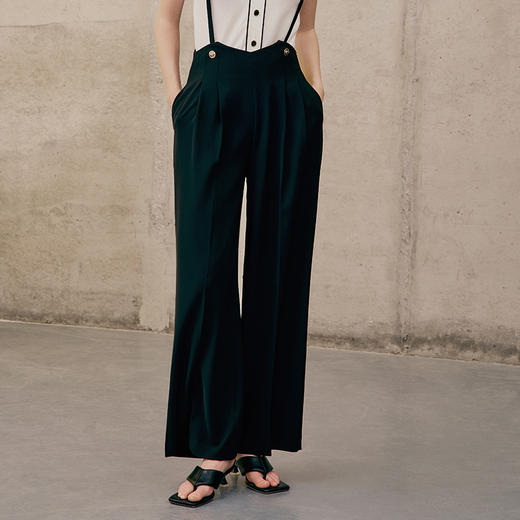 EITIE爱特爱夏季新款高腰阔腿裤通勤宽松显瘦百搭纯色长裤7405104 商品图2