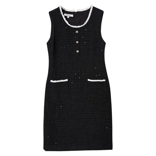 西嘉C+IMPRESS/西嘉暗格肌理亮片黑色小香风背心裙女荷叶边领口连衣裙LYQ2401066 商品图4