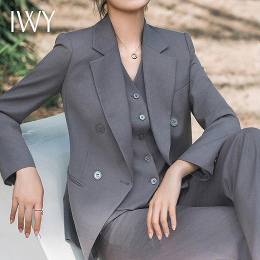 IWY/春秋时尚干练灰色西装马甲三件套气质商务总裁正装通勤工作服C14224+P24224+M14224 商品图2
