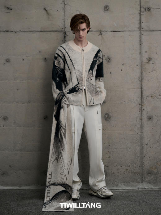 TIWILLTANG启世录“铃锓圣秩”仿貂毛图案拉链开衫提花针织衫潮 商品图1