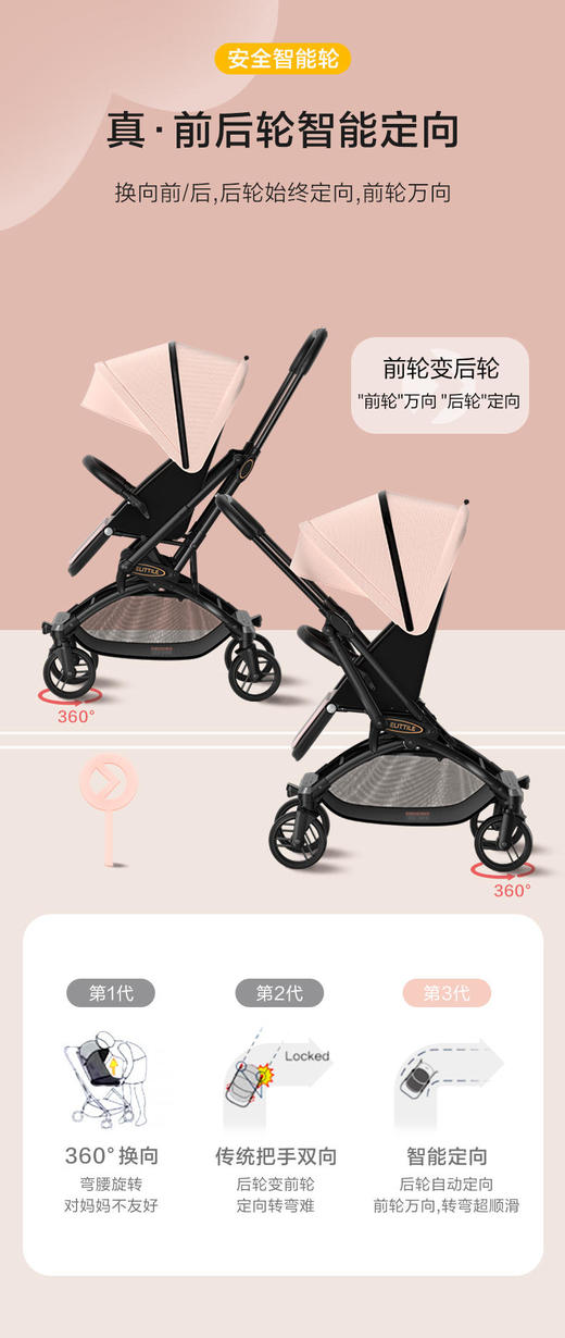 elittle逸乐途E3婴儿车一键双向高景观可坐躺轻便折叠宝宝溜娃车 商品图6