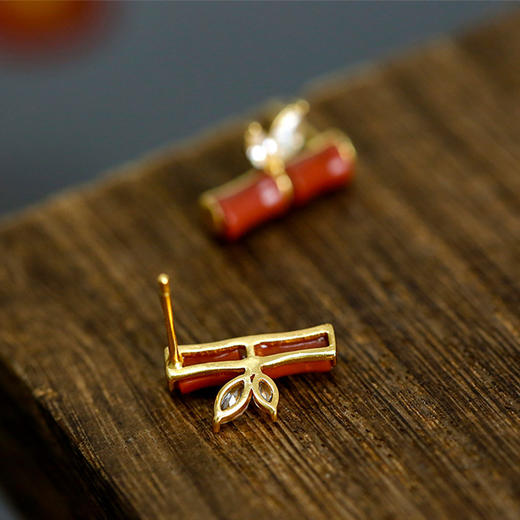 古风潮流，S925银镶南红玛瑙竹节仙女耳饰爆款HBL-008 商品图2