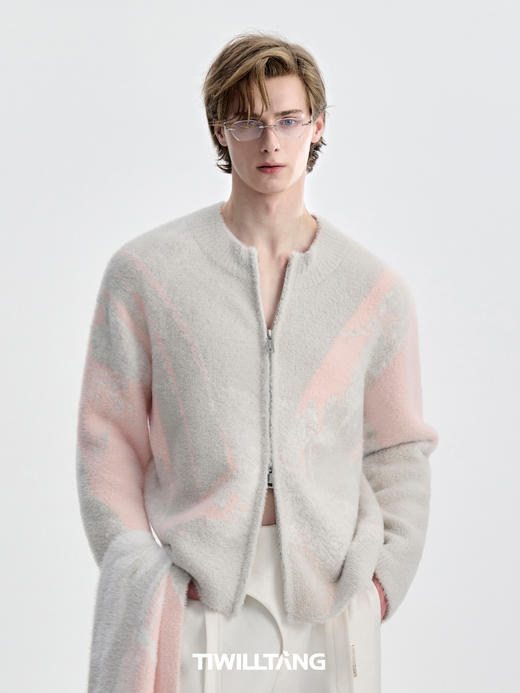 TIWILLTANG启世录“铃锓圣秩”仿貂毛图案拉链开衫提花针织衫潮 商品图2