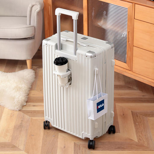 积分免费兑：DULA高颜值带杯架多功能行李箱男女拉杆箱旅行箱密码箱子皓月白24英寸 商品图5