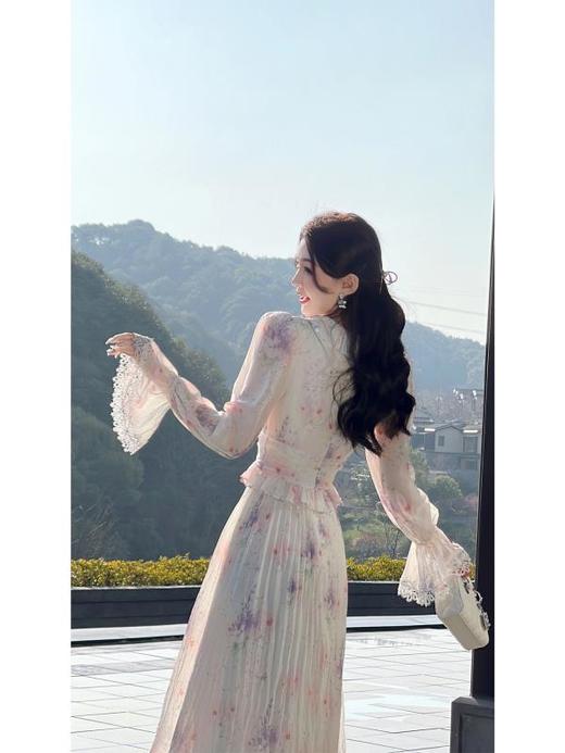 BeQueenStory【晴空鸢尾】重工印花炫彩钻烫银气质优雅复古连衣裙 商品图8