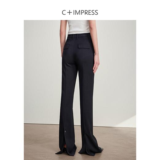 西嘉C+IMPRESS/西嘉醋酸黑色微喇叭裤女高腰显瘦及地开衩2024新款神裤KZ2401043 商品图3