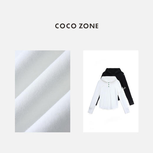 COCO ZONE2024国风半开襟连帽袖口设计感时尚长袖T恤CC1A0382 商品图2