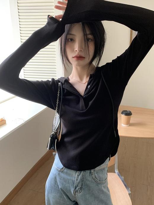 春夏新款【纯欲风连帽长袖T恤】修身显瘦内搭打底衫 ins风上衣 商品图2