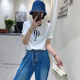 女蓝白热气球圆领T6033