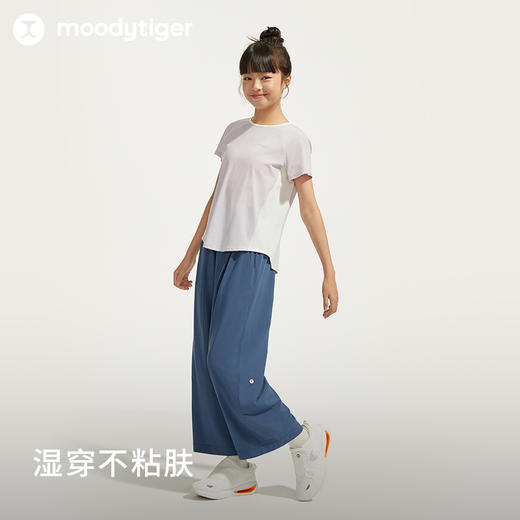 【专属】moodytiger女童短袖T恤24夏季新款个性圆领撞色宽松透气运动衫42210113 商品图2