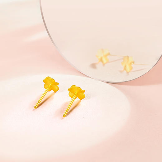 周六福四叶草黄金耳钉女计价足金幸运草耳饰首饰送女友礼物 商品图4