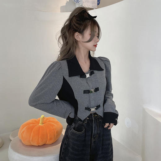 春夏【设计感长袖T恤】大码胖MM小众不规则打底 显瘦短款上衣 商品图2