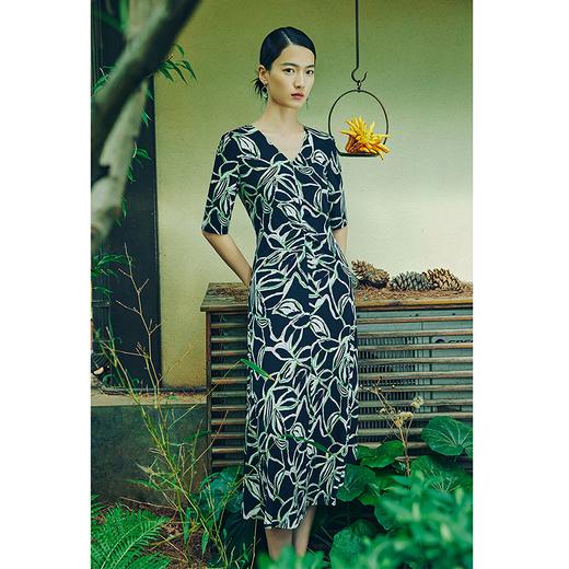 L2朗姿短袖中长印花A字裙女法式收腰修LSEK05JOP452B11 商品图0