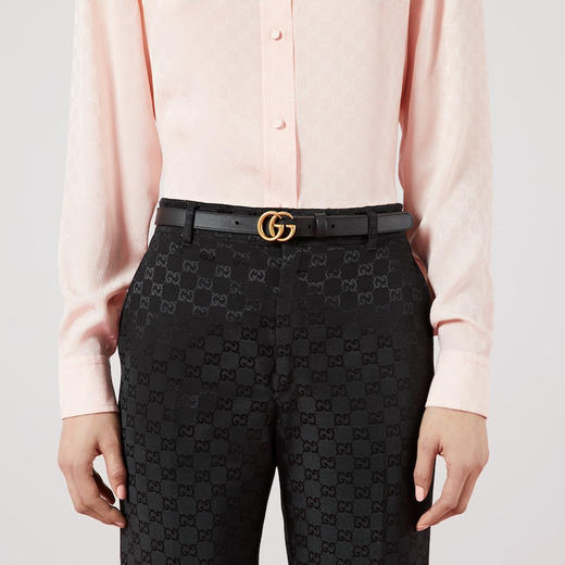 【二】GUCCI 古驰 女士双G带扣皮革腰带 黑色 409417 AP00T 1000 商品图3