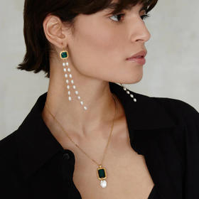 北京仓｜Chan Luu-GENEVA-淡水珍珠 祖母绿水晶 耳环［美国设计师］