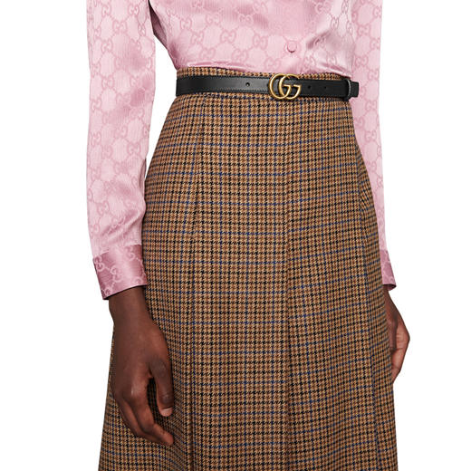 【二】GUCCI 古驰 女士双G带扣皮革腰带 黑色 409417 AP00T 1000 商品图2