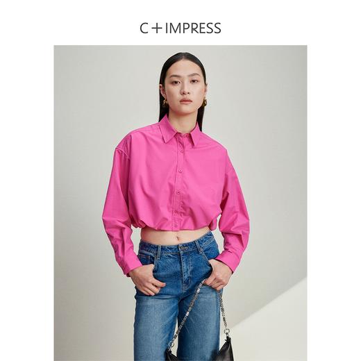 西嘉C+IMPRESS/西嘉免烫抗皱长袖衬衫女短款小个子洋气别致设计感上衣CS2401110 商品图3