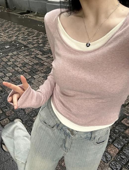 <曾小咸推荐>  假两件感拼接撞色上衣 商品图4