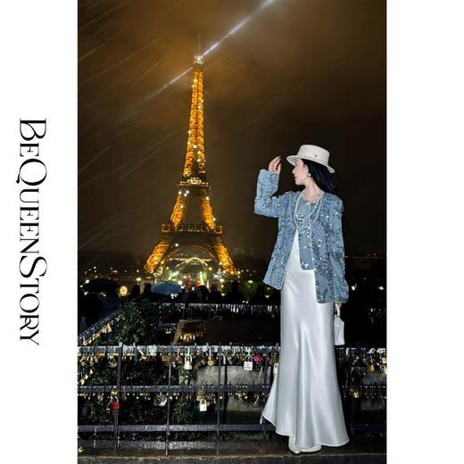 BeQueenStory【暗香浮动】新中式重工珠片绣斜门襟提花水洗牛仔外套 商品图3