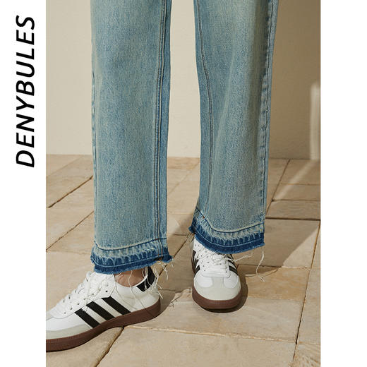 【好看好看】DENYBULES 夏季拼色直筒散边天丝阔腿裤休闲宽松显瘦复古撞色DB6108 商品图2