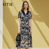 EITIE爱特爱夏款新品V领显瘦高腰舒适印花复古裙摆开叉连衣裙7407119 商品缩略图0