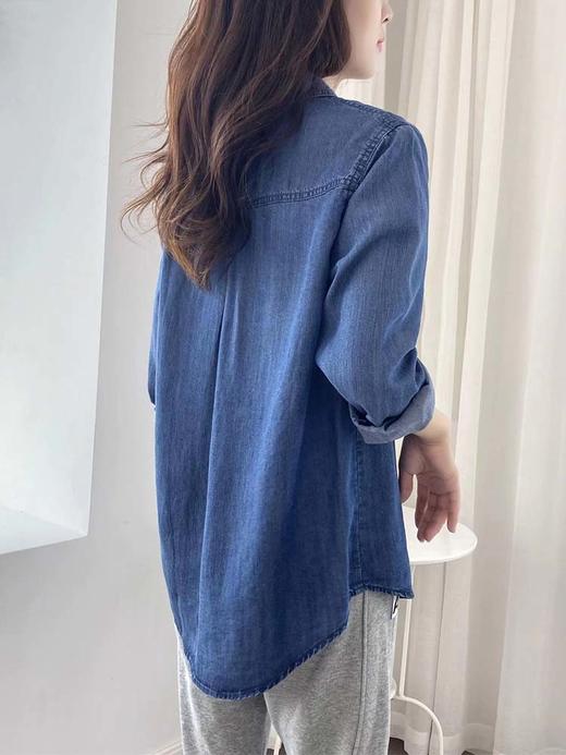 MOMMY KIKO 2024春款天丝莱赛尔蓝色薄款牛仔衬衫复古气质上衣-N2114 商品图6
