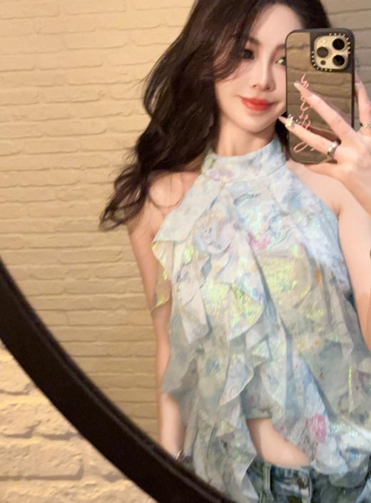 余潇潇【罗马假日】浪漫优雅异域风荷叶边真丝乔其上衣&半裙&吊带裙 商品图2