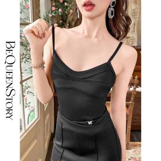 余潇潇【奶系香肩】百搭透气凉爽光丝挑孔舒适性感时尚线条感吊带夏 商品图4