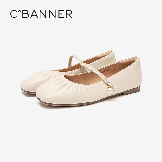 千百度平底鞋玛丽珍单鞋女春季羊皮小香风芭蕾舞鞋晚晚鞋A24179814 商品图1