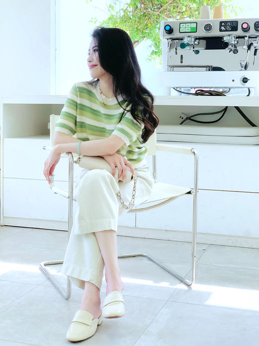 【百图lulu定制】【棉花糖针织衫】花瓣领 柔软 多彩条纹针织衫 商品图1