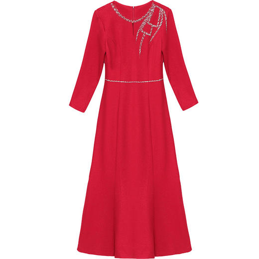 TZW-婚宴连衣裙红色中长裙2024年春季新款礼服长袖打底A字裙 商品图4