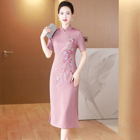 LC-2417修身显瘦改良版旗袍刺绣时尚优雅