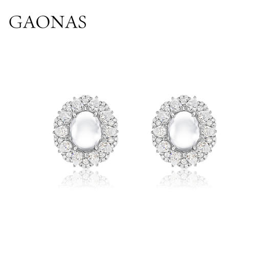 GAONAS 925银合成锆石耳饰 高纳仕 经典蛋形繁花白色耳钉WE041300 商品图0