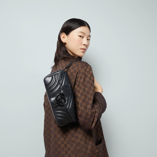 GUCCI 古驰 女士 GG Marmont系列 绗缝皮革单肩背包 黑色 734814 AABS1 1000 商品图3