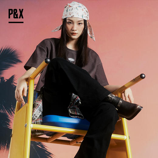 P&X设计师女装 复古宽松休闲两件套短款上衣 824215492 灰/白 商品图3