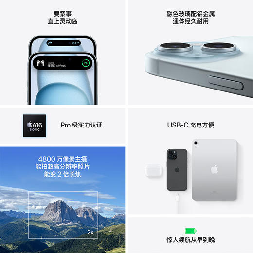 积分免费兑：Apple/苹果 iPhone 15 (A3092) 128GB 黑色 支持移动联通电信5G 双卡双待手机 商品图6