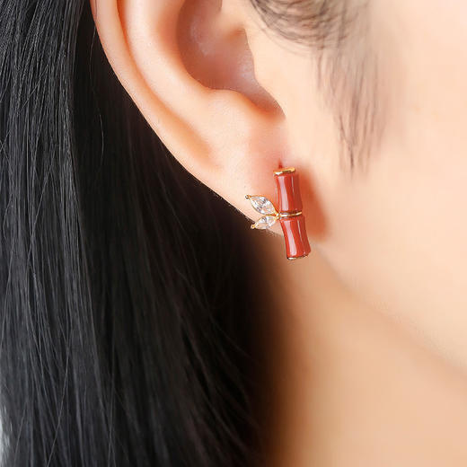 古风潮流，S925银镶南红玛瑙竹节仙女耳饰爆款HBL-008 商品图3