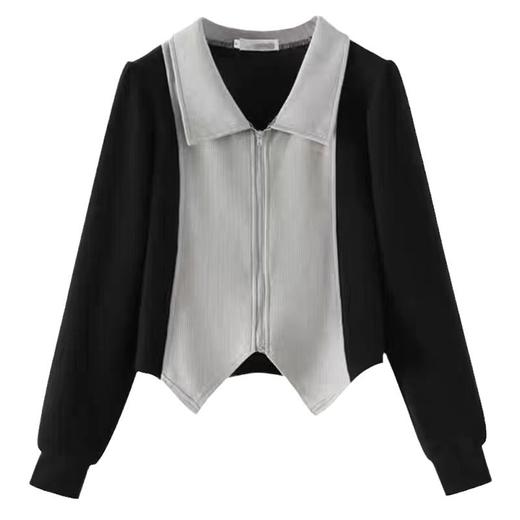 春秋新款【polo领打底衫】大码女装内搭T恤 胖mm显瘦 撞色长袖短款上衣 商品图4