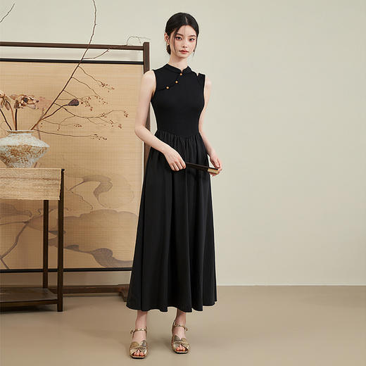 西遇新中式连衣裙女新款黑色镂空拼接国潮改良小黑裙11531698 商品图1