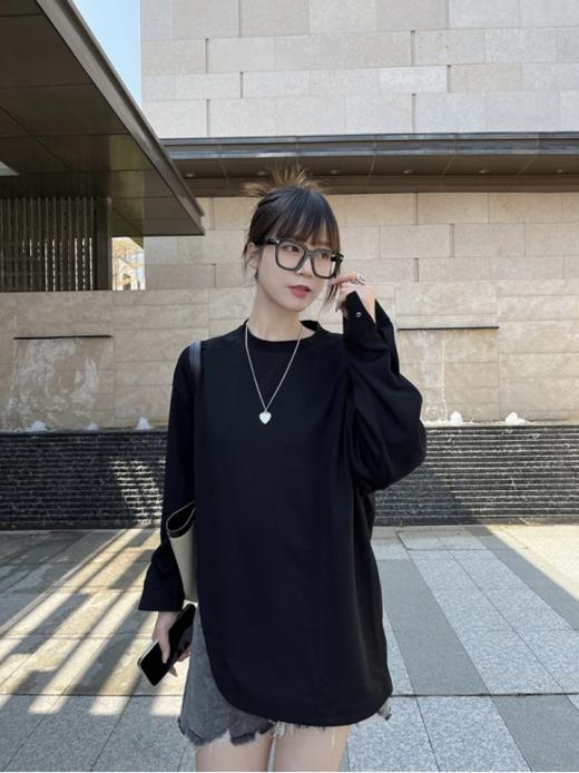 【美yang同款衬衫袖不规则开叉T恤】✅圆领合肩设计， 🎈修饰宽肩圆肩溜肩各种肩型 ✅舒适宽松版型，🌸小肚子假胯宽遮的严严实实 商品图1