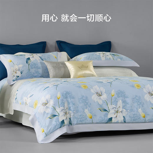 水星集团 百丽丝家纺60s长绒棉纯棉四件套纯棉贡缎全棉优雅百合轻奢套件 商品图2