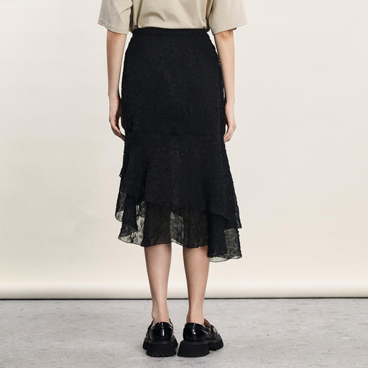 谜底不规则半身裙2024年夏款优雅浪漫双层荷叶边中长裙242MB0542 商品图2