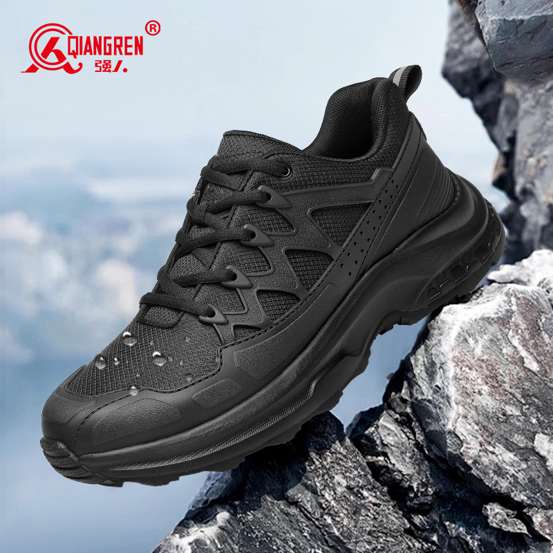 强人3515春季黑色户外休闲鞋轻便耐磨跑步训练鞋低帮防刺穿登山鞋