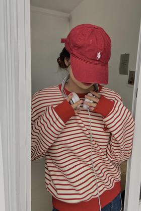 HAYES 红白撞色条纹海魂衫上衣 17299