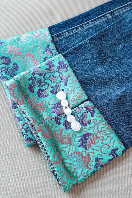 中式提花翻边牛仔裤 商品图8
