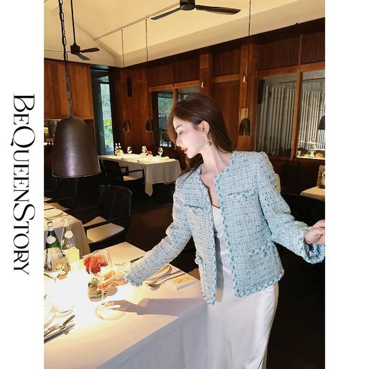 BeQueenStory【清河白兰地】时尚编织提花内里圆领小香风上衣女外套 商品图2