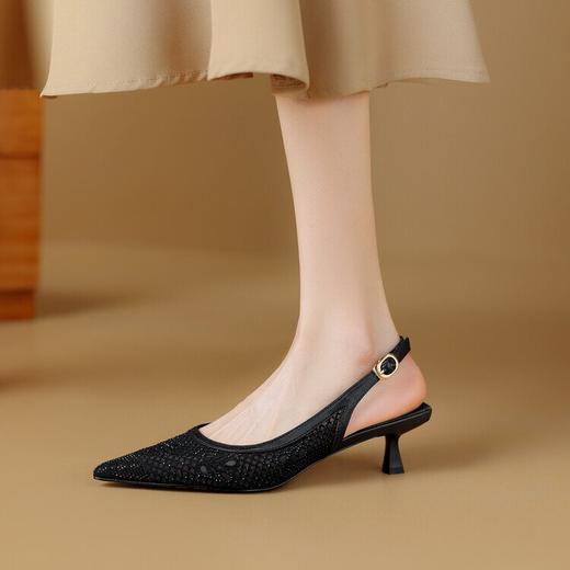 【预售5天】法式高跟单鞋，女鞋子新款布纹尖头气质简约黑色晚风凉鞋YS&5270 商品图2