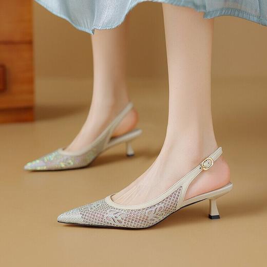 【预售5天】法式高跟单鞋，女鞋子新款布纹尖头气质简约黑色晚风凉鞋YS&5270 商品图0