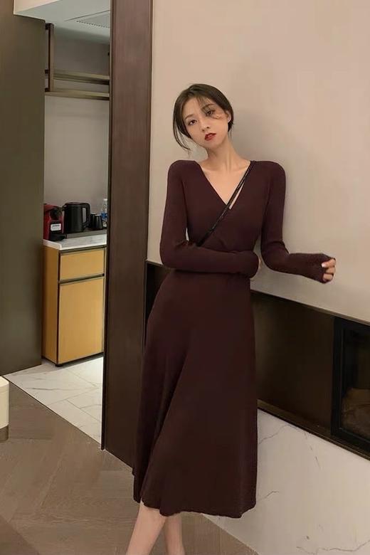 SIA SAYLOR 勃艮第红质感连衣裙 15055 商品图0